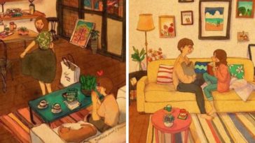 moments de couple appartement cocon dessins illustrations