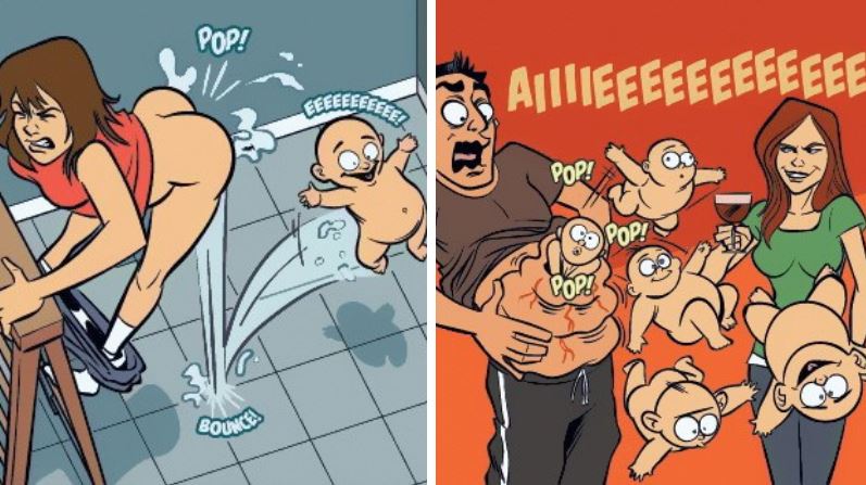 accouchement femme comme animaux dessins humour