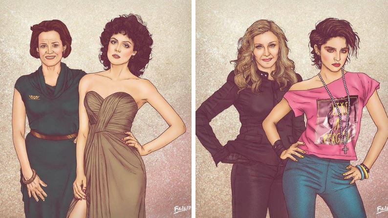 stars à 20 ans vs maintenant célébrités illustrations dessins