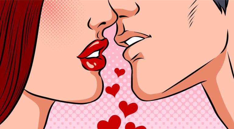 homme femme couple french kiss baiser amour coeurs