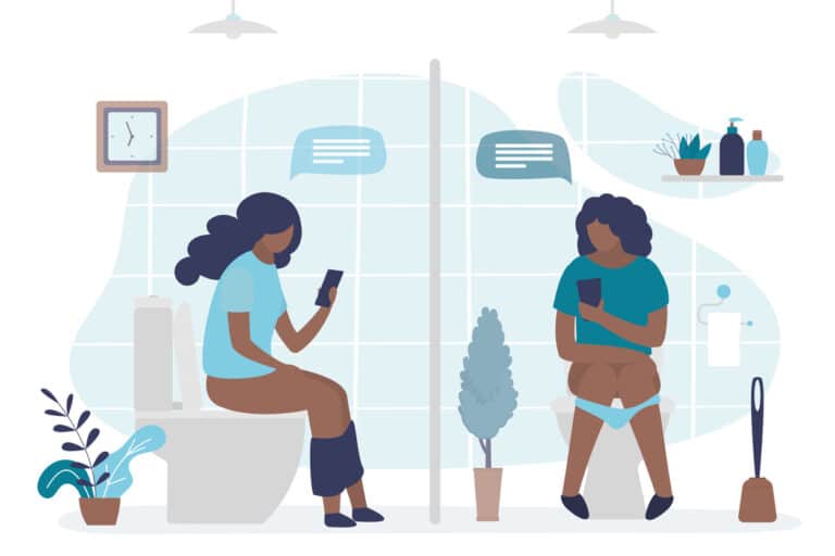 femmes toilettes copines illustration dessin téléphone