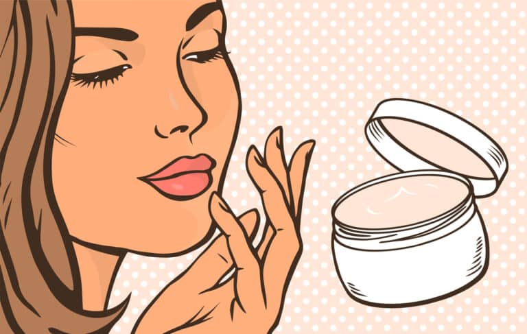 femme dessin illustration appliquer crème visage pot beauté soins