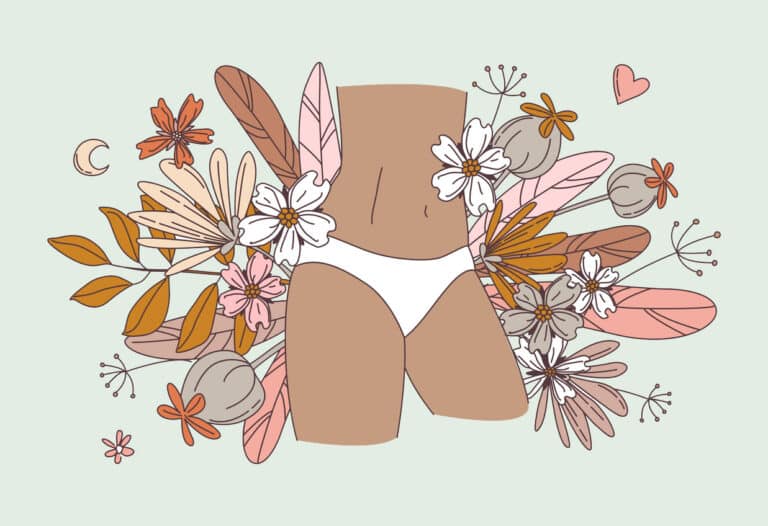 femme corps culotte cycle menstruel vagin fleurs odeurs sentir bon dessin illustration