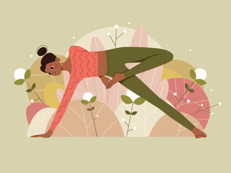 femme posture yoga sport planche dessin illustration abdos nature