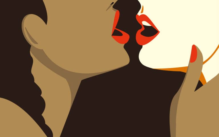 couple femmes amour embrasser lèvres lit dessin