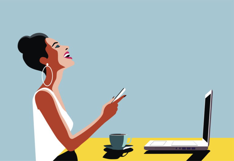 femme reprise rentrée travail PC ordi boulot bureau dessin