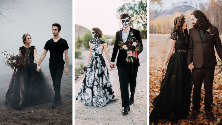 Mariage Halloween couples insolite automne mariés