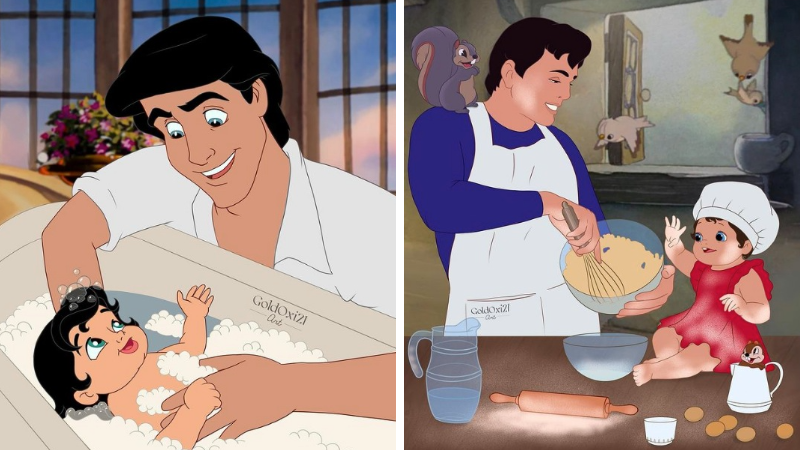 princes Disney revisités dessins pères enfant