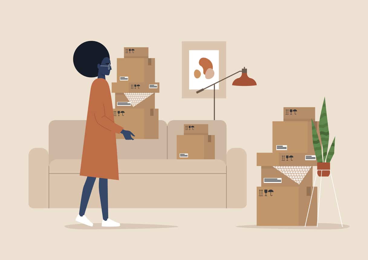 femme dessin déménager illustration déménagement cartons ville test France