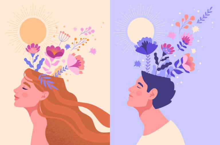homme vs femme dessin illustration fleurs cerveau